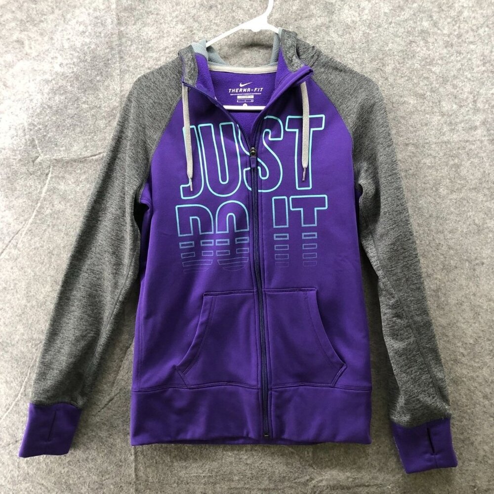 Nike Therma-FIT Full-Zip Hoodie Mens Purple Just Do It Graphic 100% Polyester